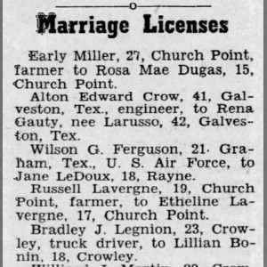 Marriage License - Bradley J Legnion and Lillian Bonin 